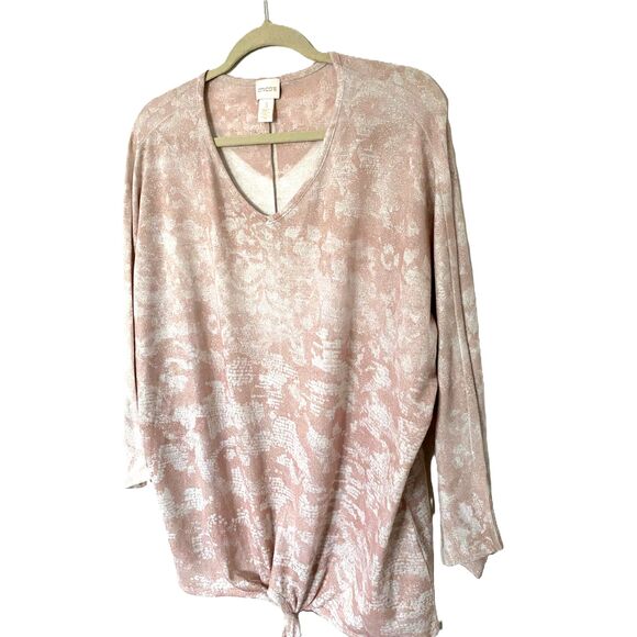 Chicos Tierra Tie Front 3/4 Sleeve Top in Blush Pink Sweater Sz 3 (16-18) XL - Picture 10 of 13